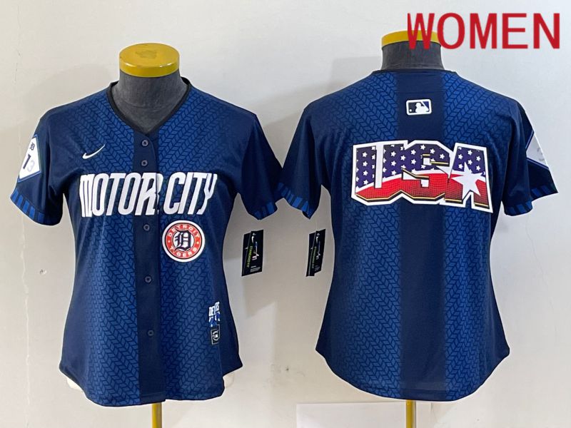 Women Detroit Tigers Blank Blue City Edition Nike 2024 MLB Jersey style 4->youth mlb jersey->Youth Jersey